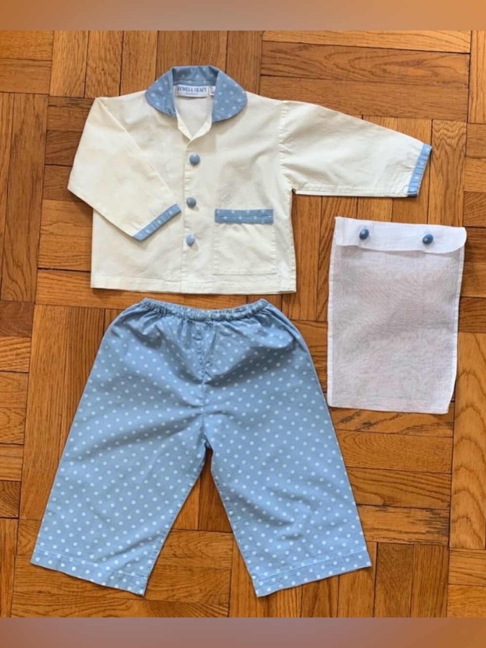 Powell Craft England Two-Piece Polka Dot Pajama Set with Pouch Bag